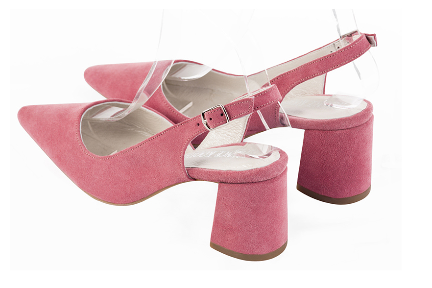 Carnation pink women's slingback shoes. Pointed toe. Medium flare heels. Rear view - Florence KOOIJMAN